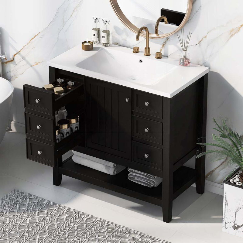 Meuble-lavabo 36 po avec lavabo en céramique, Noir