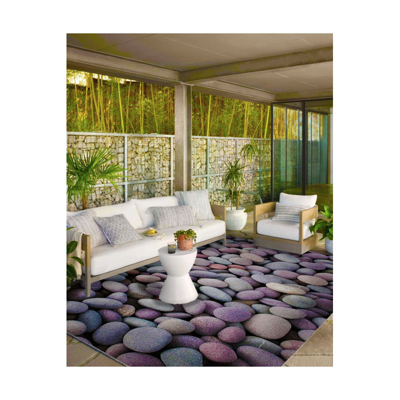 Stone Patterned Woven Base Washable Rug, Rectangle 4'7" x 6'7" Rug Pad Included