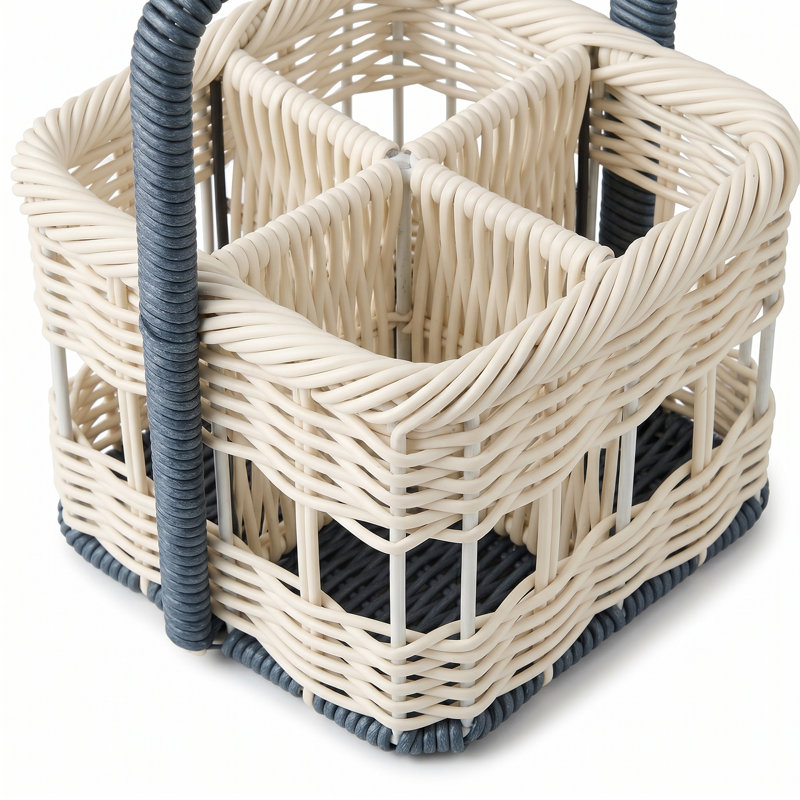Porte-serviette en faux rotin et porte-ustensiles, organisateur de table tissé toutes saisons avec poignée, panier de rangement de style bord de mer
