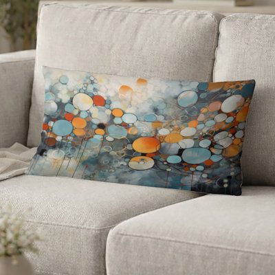 Coussin décoratif abstrait à motif géométrique abstrait - illusions géométriques orange et bleues