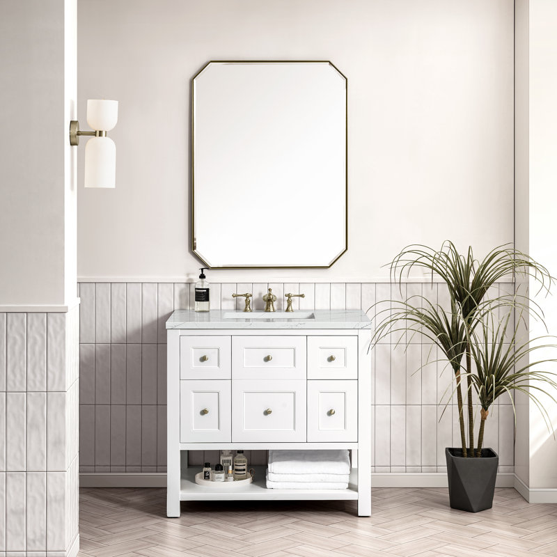 Breckenridge 36'' W Single Vanity, Bright White, Ethereal Noctis, 8" Widespread