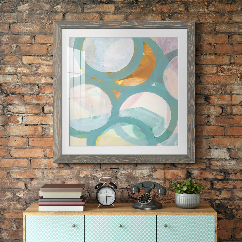 «Aqua Circles I», reproduction encadrée de qualité supérieure - prête à être accrochée, H 17 po x l 17 po x P 1,5 po, Blanc
