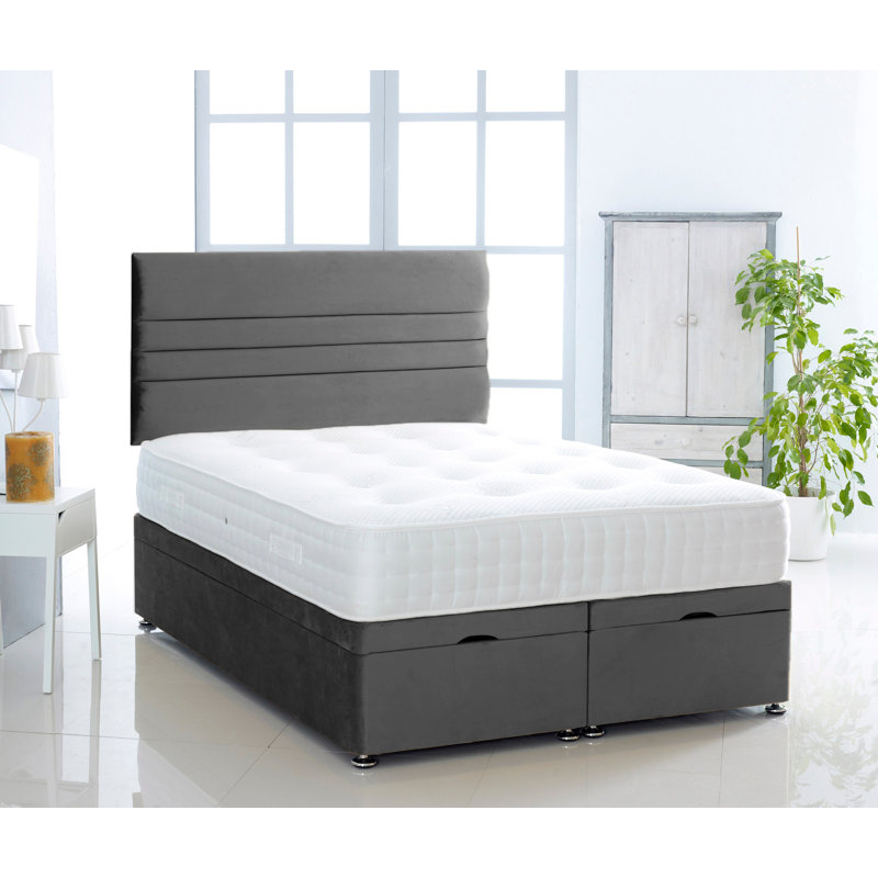Roopali Ottoman Bed Base & Headboard, Charcoal Grey, Small Double (4')