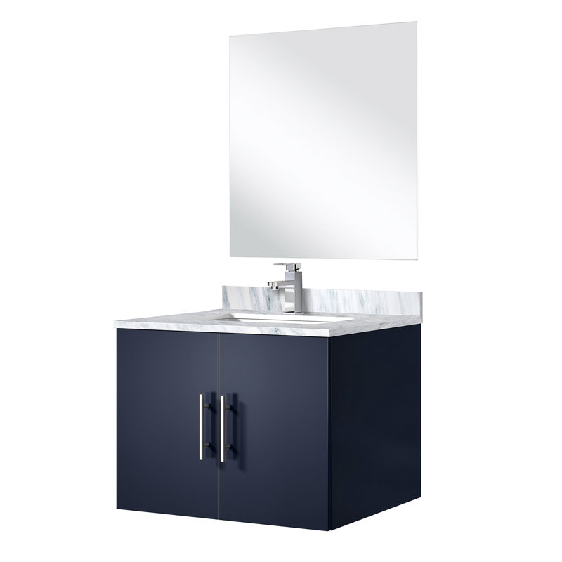 Meuble-lavabo bleu marine 24 po X P 22 po, comptoir en marbre, 18 miroirs et robinet, pour rayer les taches durablement, meuble-lavabo de 24 po et 22 po, comptoir et miroir de 18 po, robinet inclus, égratignure durable