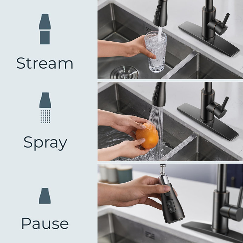 Kitchen Faucet, Pull-Down Sprayer High Arc Single Handle, With Soap Dispenser, Classic 3-Mode Faucet, Suitable For Kitchen Sink Laundry Room.