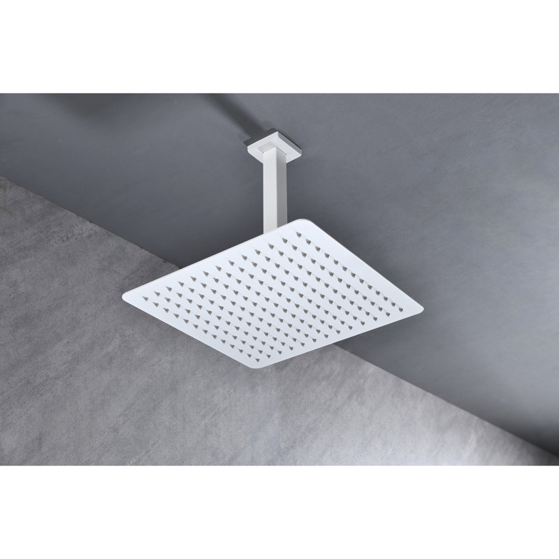 Stainless Steel Shower Head - High Rainfall, Water Saving, Self-cleaning, For Bathroom, 12x12 In, White Self-cleaning Bathroom With And Saving Steel,