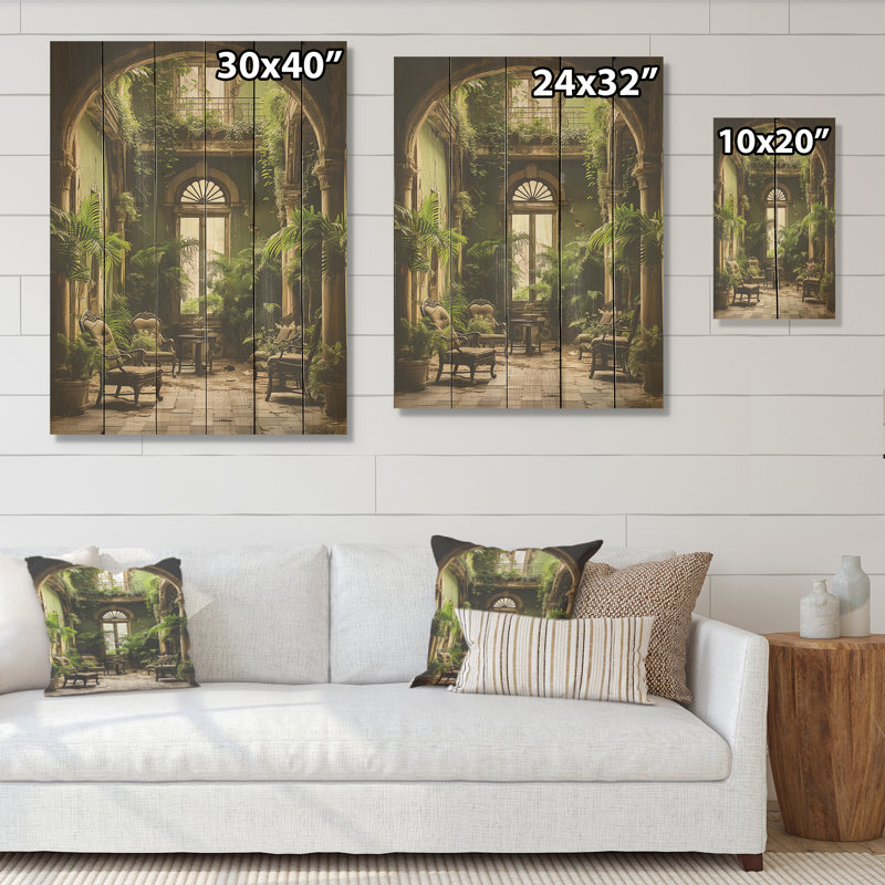 «Cuba Colonail Charm Oasis - Cuba paysage, art mural sur bois de pin naturel, H 40 po x l 30 po