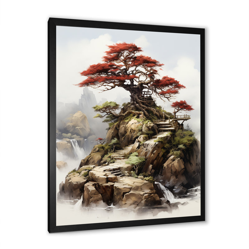 Bonsai Elegance Landscape - Art mural Bonsai, H 20 po x l 12 po x P 1 po, Cadre simple noir
