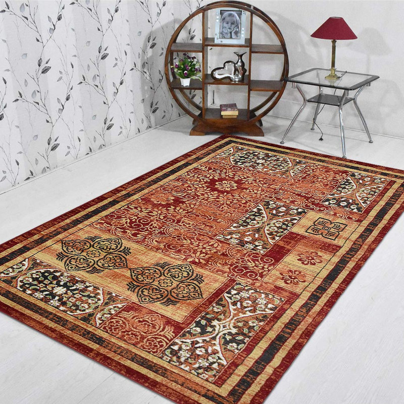 Tapis rectangulaires en polypropylène Crayton fabriqués à la machine - couleur rouge, motif oriental , Rectangle 4 pi x 6 pi