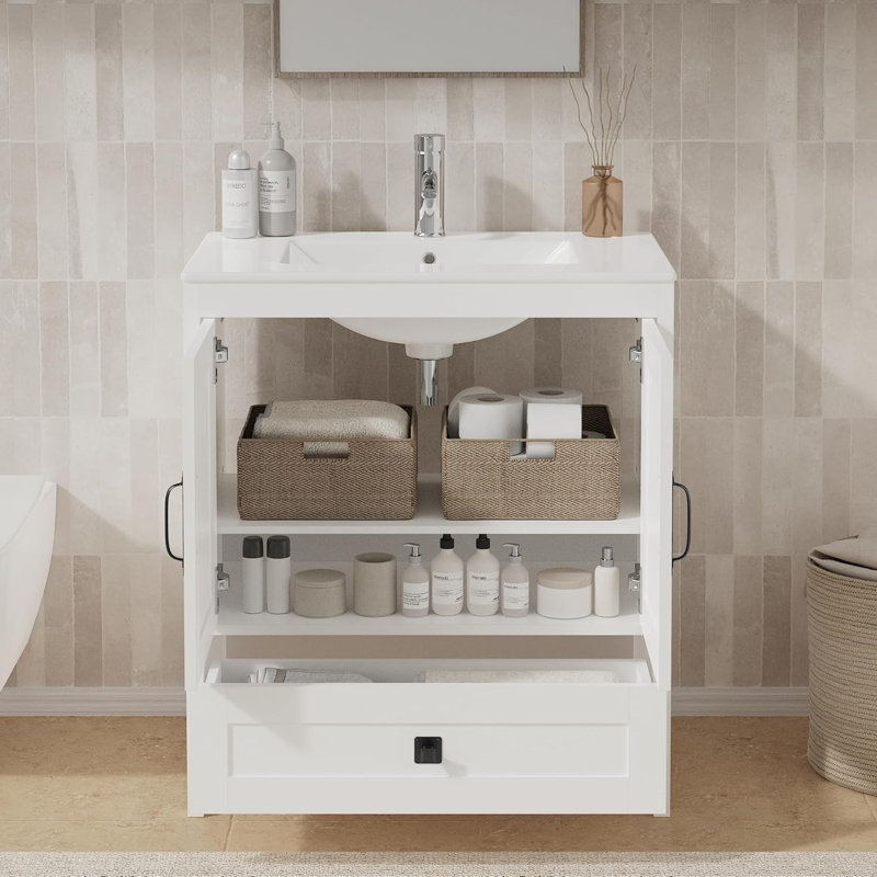 Meuble-lavabo en bois 30 po, blanc 3002, Blanc, 30"