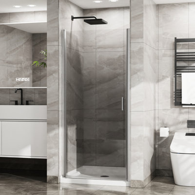 35.4" White Acrylic Base And 34"X72" Pivot Shower Door, Aluminum, Tempered Glass, Space 90 Swing Door , Base, Semi- Enhanced Waterproof Function