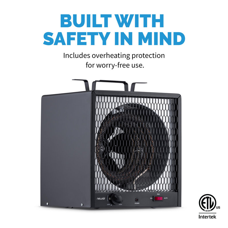 Portable Black Stainless Steel Electric Garage Heater with Thermostat