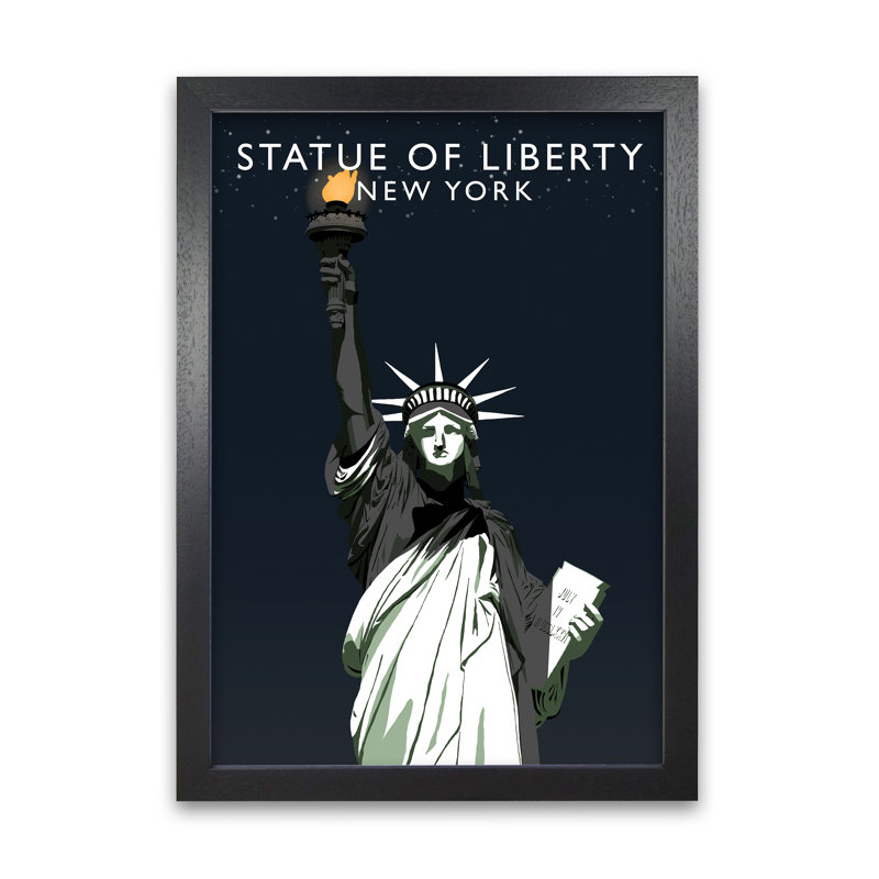 Statue Of Liberty New York At Night by Richard O'Neill - Single Picture Frame Print, 297 cm H x 21 cm W, Black