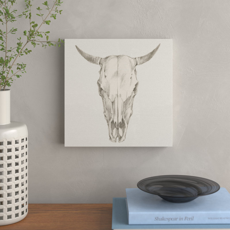 Western Skull Mount I by Ethan Harper - Wrapped Canvas Painting, 30cm H x 30cm W