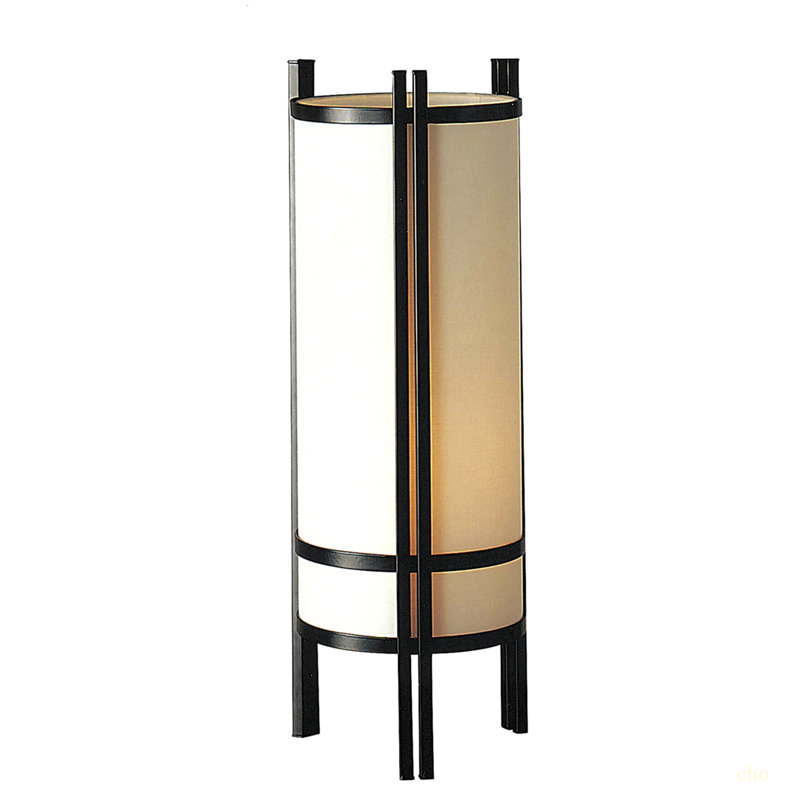 24" Tall Steel Table Lamp, Linen Shade, Japanese Style