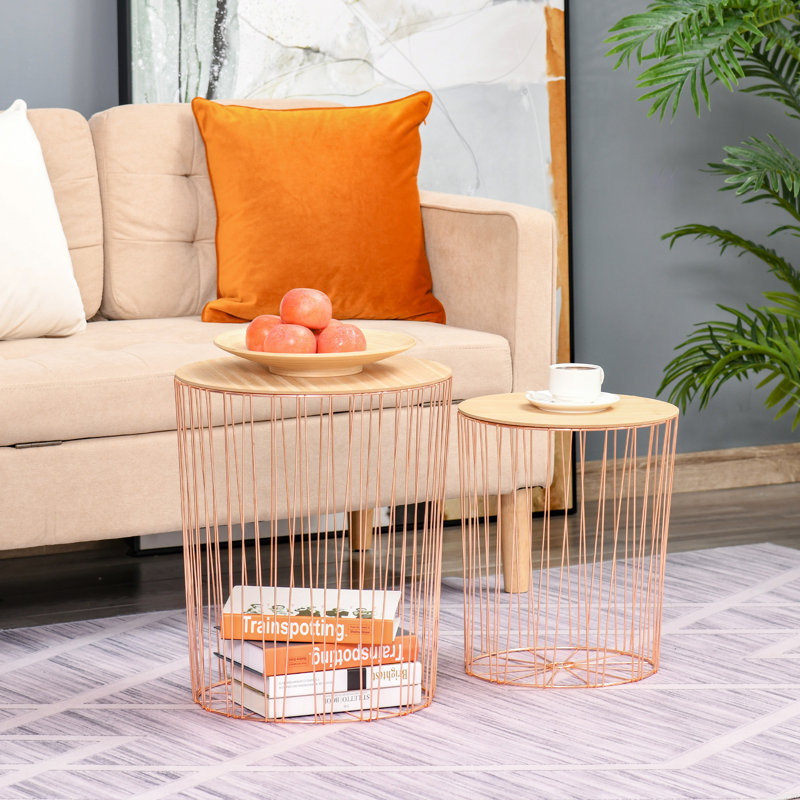 Landose Tray Top Frame Nesting Tables, Rose Gold