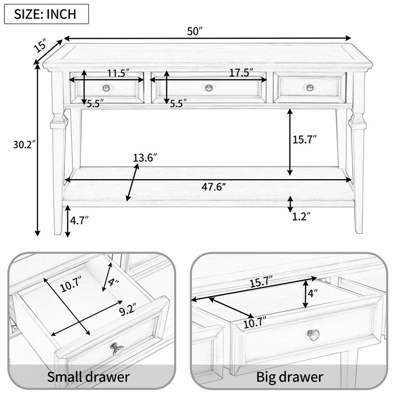 Omeara 50" Console Table,entryway table,Sofa Table with three top drawers, Espresso