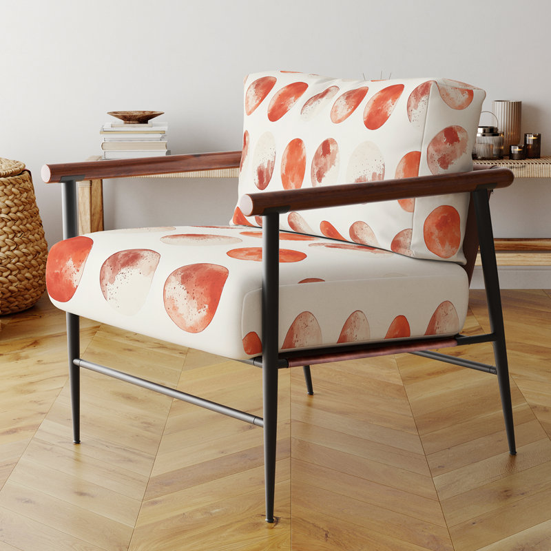 Chaise d'appoint Starburst - Fauteuil orange terre cuite lune, Bras ronds bruns