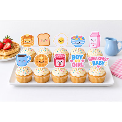 Petit déjeuner, genre bébé, révélation de petits gâteaux, crêpes aux œufs, céréales, garçon ou fille, choix de papier, ensemble de 10