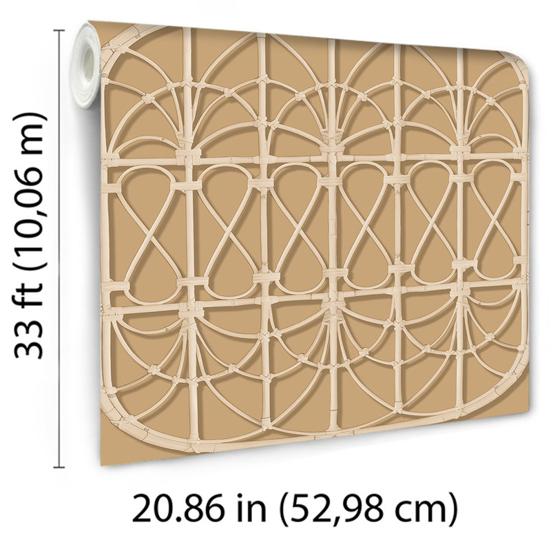 Papier peint moutarde avec panneaux en rotin Lattice, Jaune