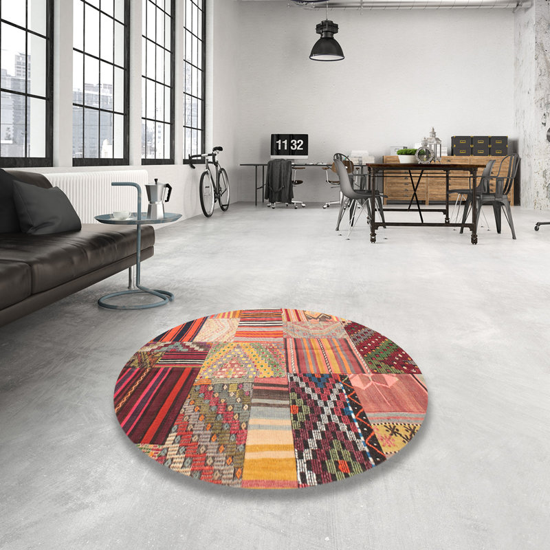 Tapis rouge / orange / brun Lacoste, Rond 8 pi