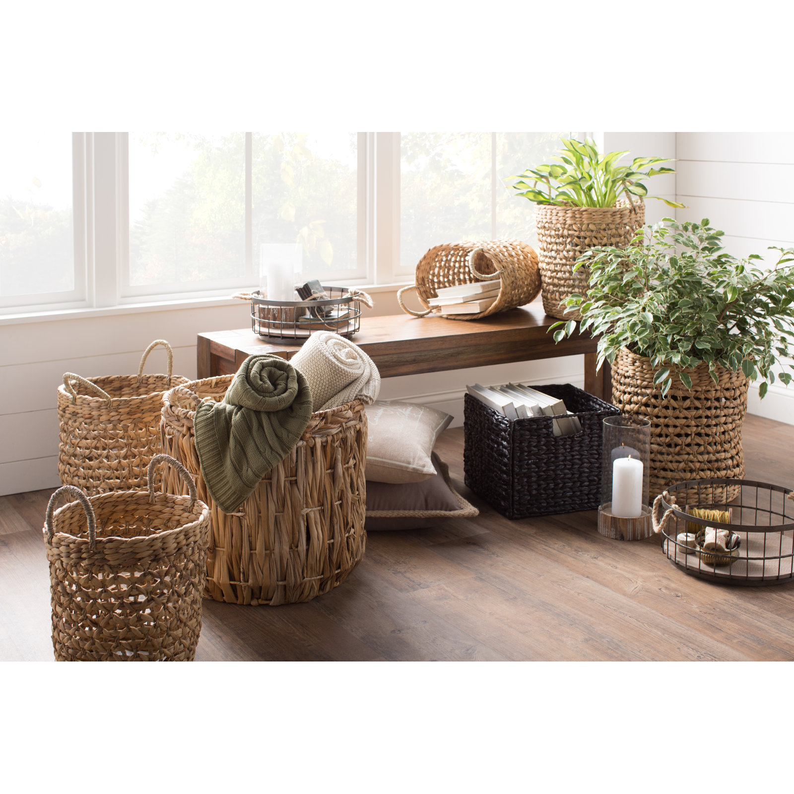 Artyom Tall Round Floor Wicker Basket, Natural