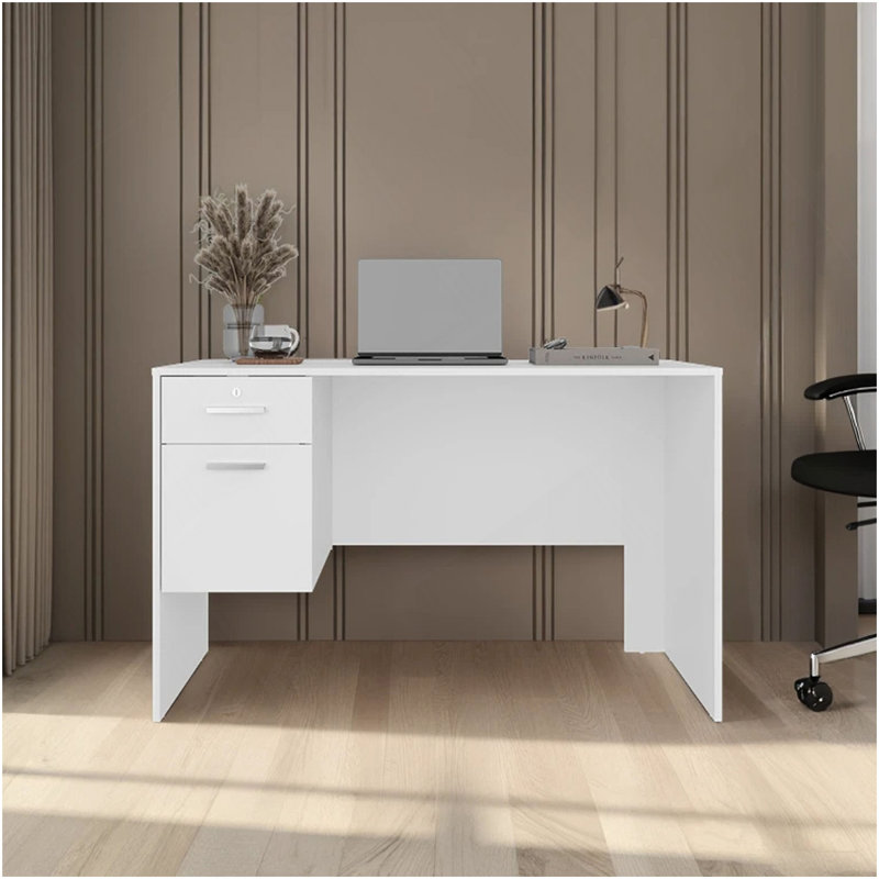 Bureau blanc à 2 tiroirs avec 1 verrouillable