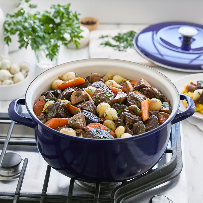 Cobalt Blue Enameled Iron 7-Quart Round Dutch Oven with Lid