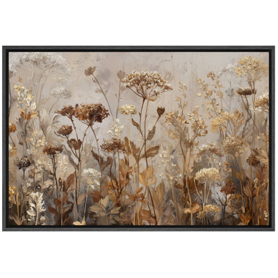 «Neutral Toned Dried Wildflowers Field», reproduction d'art sur toile encadrée