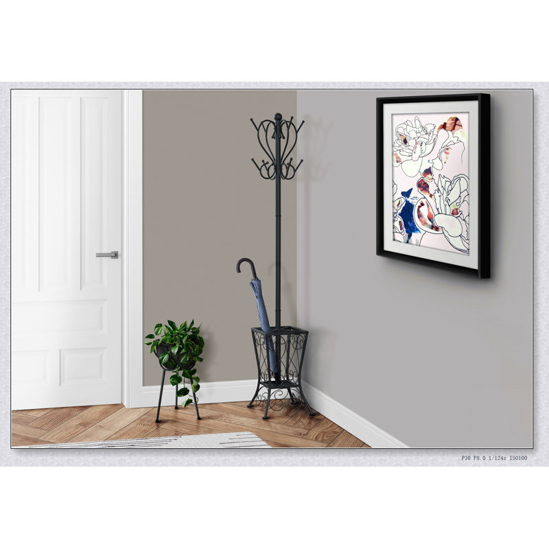 Portemanteau autoportant avec 8 crochets et porte-parapluies, idéal pour les vestibules et les chambres à coucher, conception classique en métal noir