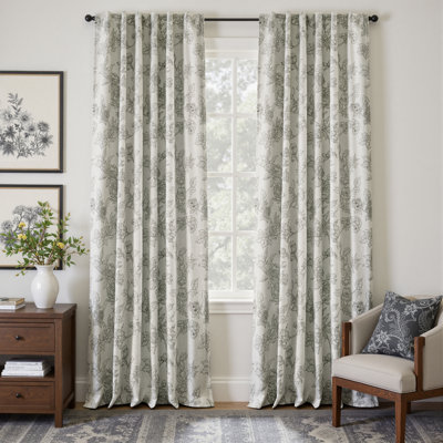 100% Blackout Vintage Floral Linen Curtains Double Layer Farmhouse Boho Flower Printed Pattern Thermal Insulated Drapes for Bedroom Living Room Back Tab 2 Panels