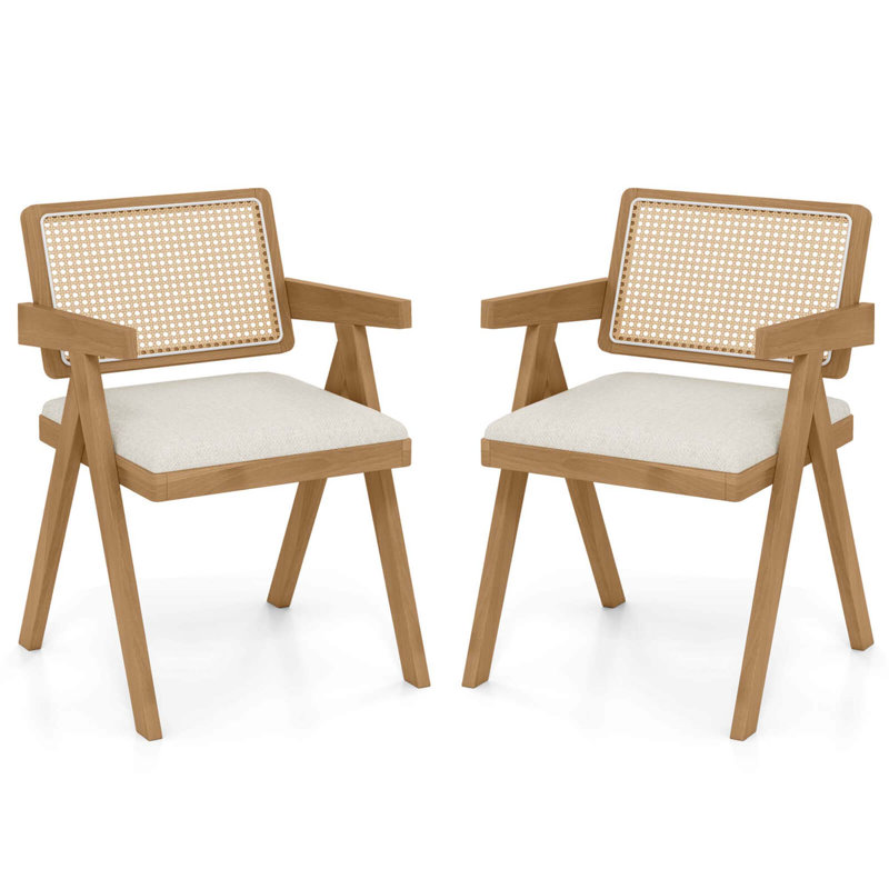 Set Rattan Accent Chairs Dining Chairs Modern Living Room Chairs, 2, Beige