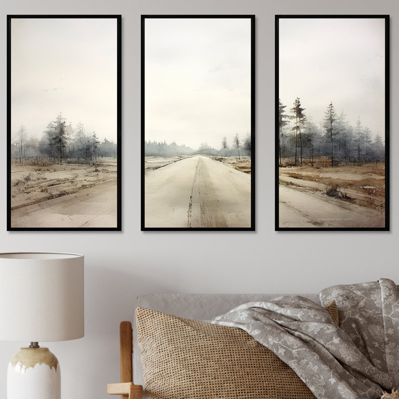 Moody Highway Road Scenery - ensemble d'art mural de route, Cadre flottant noir, H 40 po x l 60 po x P 1 po