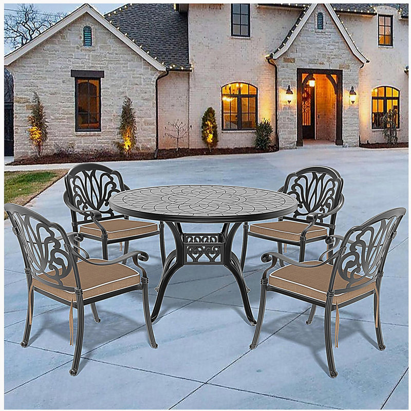 5-Piece Set Of Cast Aluminum Patio Furniture With Round Table