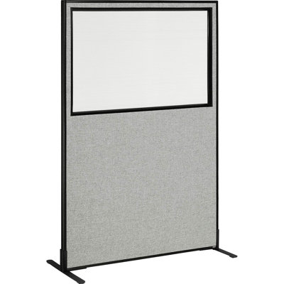 Interion Freestanding Gray Office Partition Panel With Partial Window