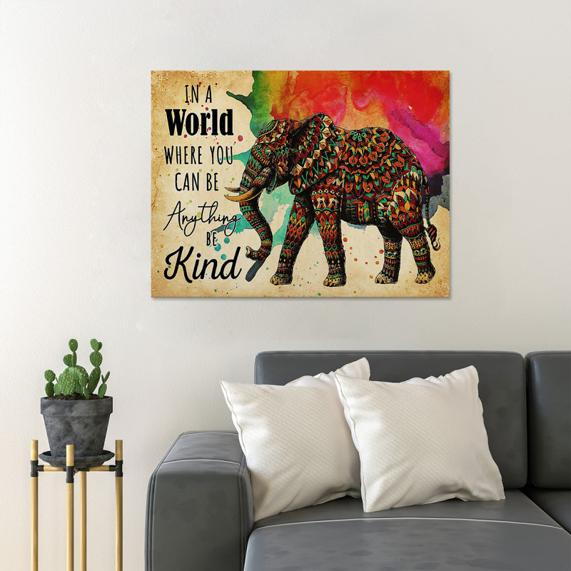 Éléphant à motif de fleurs - Dans un monde où vous pouvez être n'importe quoi - 1 pièce, reproduction d'art graphique sur toile tendue