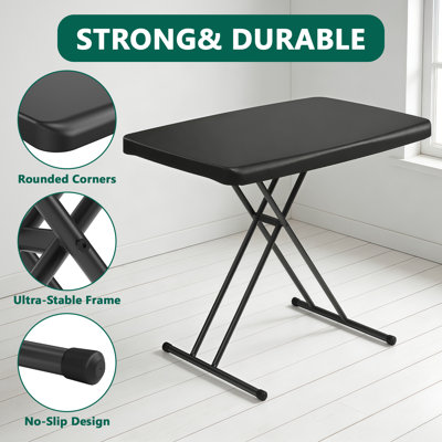 Table pliante avec plateau télé, plateau télé réglable en hauteur de 30 po pour ordinateur portable, table pliable robuste pour petits espaces