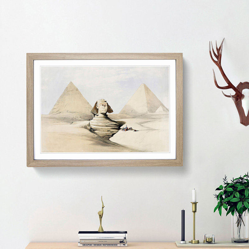 The Great Sphinx Pyramids of Giza by David Roberts - Picture Frame Painting Print, 48cm H x 65cm W x 2cm D, Oak Framed