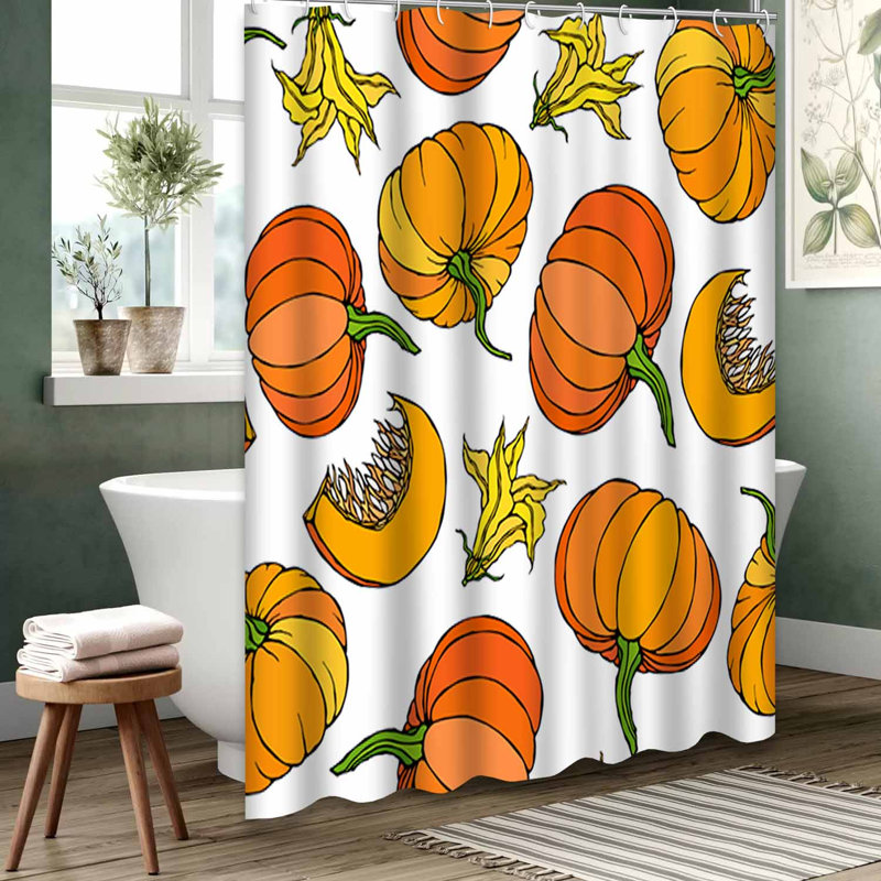 Rideau de douche orange imperméable, rideaux de douche pour la salle de bain avec 12 crochets, 72" L x 84" W