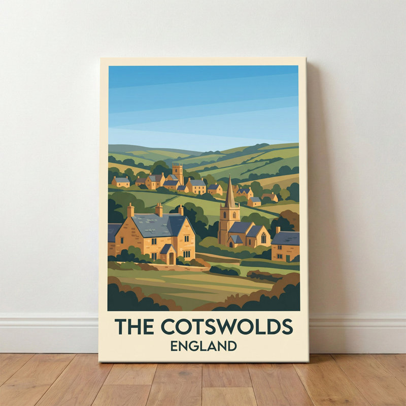The Cotswolds, England - Romantic Travel Poster Of Honey-stone Villages And Rolling Hills. Giclee Print On Wrapped Canvas. Wall Art, Home Decor - Regions & Scenic Areas, England - Wrapped Canvas Print