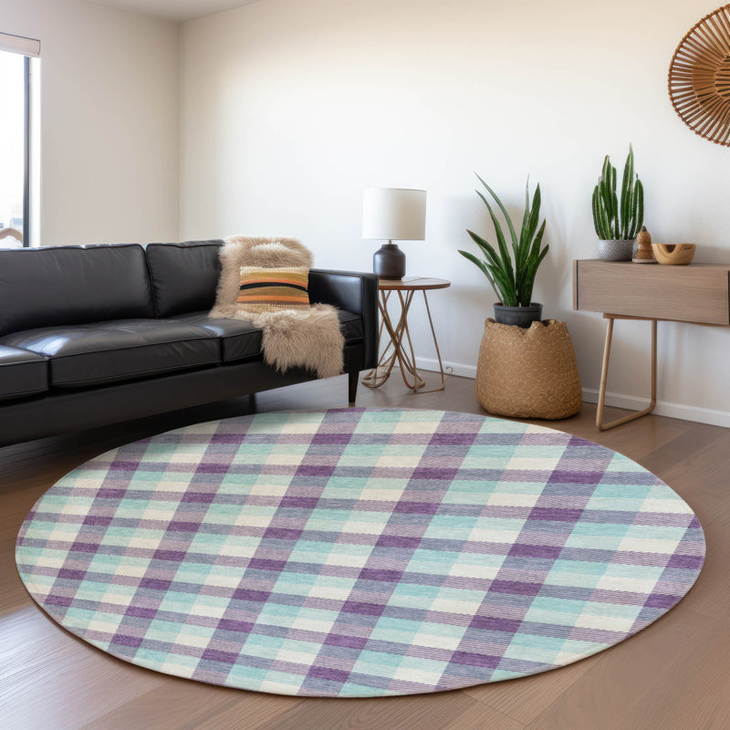 Premium Machine Washable Crumley AMF1053 Plaid Rug, Round 8'