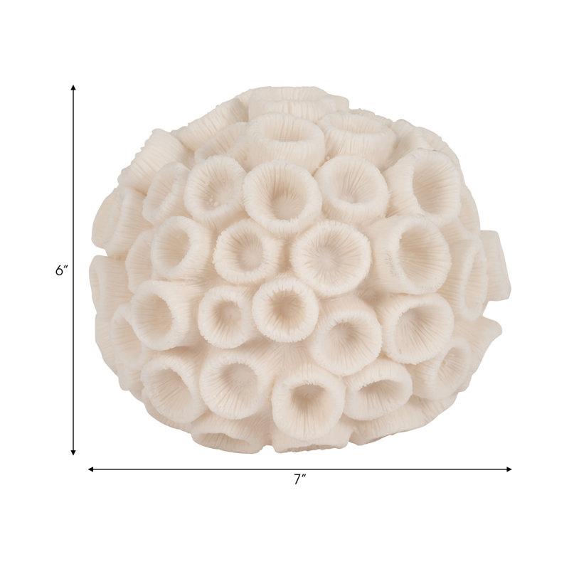 Coastal Decorative Orb Resin and Polyresin Coral-Inspired Design, 6" H X 7" W X 7" D, Ivory