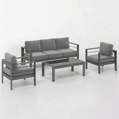 4-Piece Aluminum Patio Conversation Set, 5-Seat Outdoor/Patio Sofa With Thick Cushions & Frame And Coffee Table