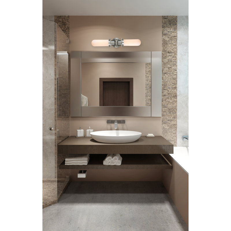 Éclairage pour meuble-lavabo 2 lumières Mikell, Nickel satiné brossé, Blanc mat