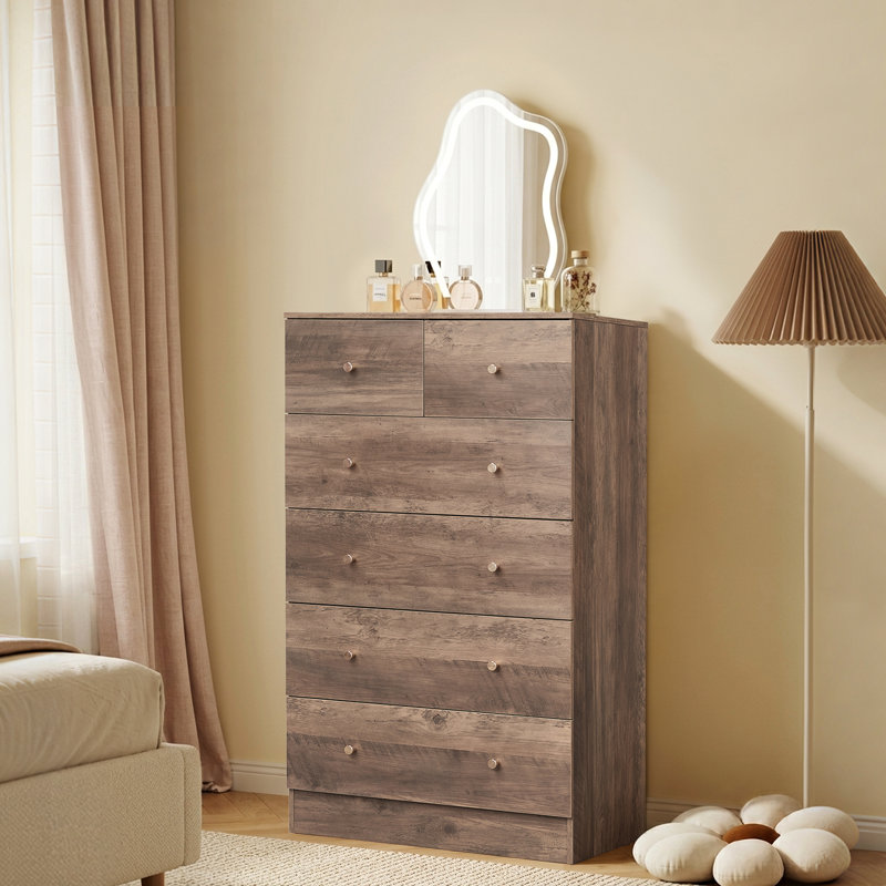   6-Drawer Large Storage Cabinet With Sturdy Construction Wood Storage Organizer For Closet, Gray