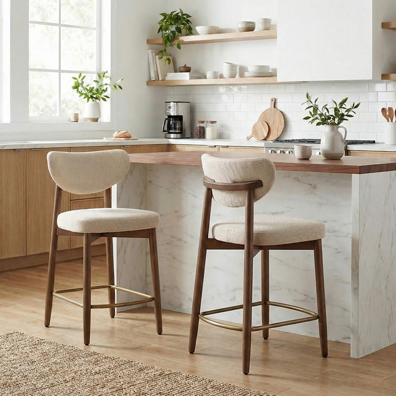 Tabouret de bar rembourré en bois massif (ensemble de 2), Blanc