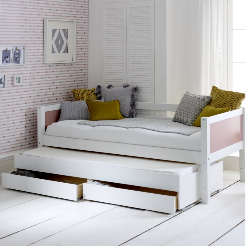 Booth Solid Wood Daybed with Trundle, White/Rose
