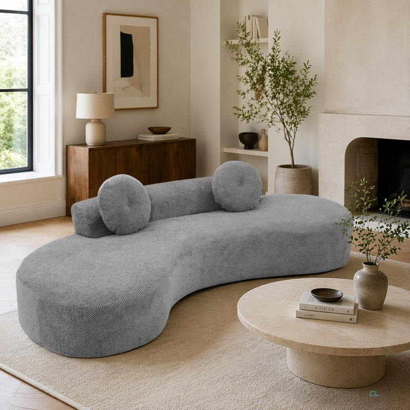 Canapé courbé de 105,5 po, canapé minimaliste moderne, canapé 3 ou 4 places avec 2 coussins, chambre à coucher, sans assemblage requis, velours côtelé en forme de point (anti-froissement)