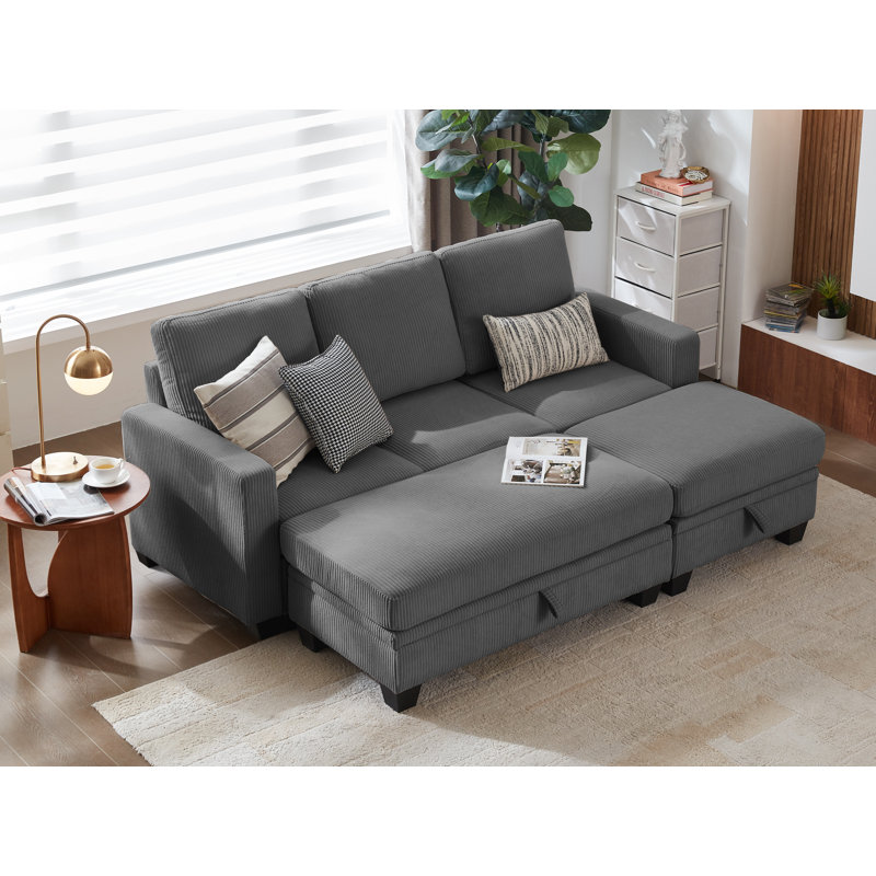 Latitude Run® Modular Sectional Couch| Corduroy Sofa Bed Convertible Chaise With Storage Ottoman For Living Room Modern Furniture, 6 Seater Sleeper