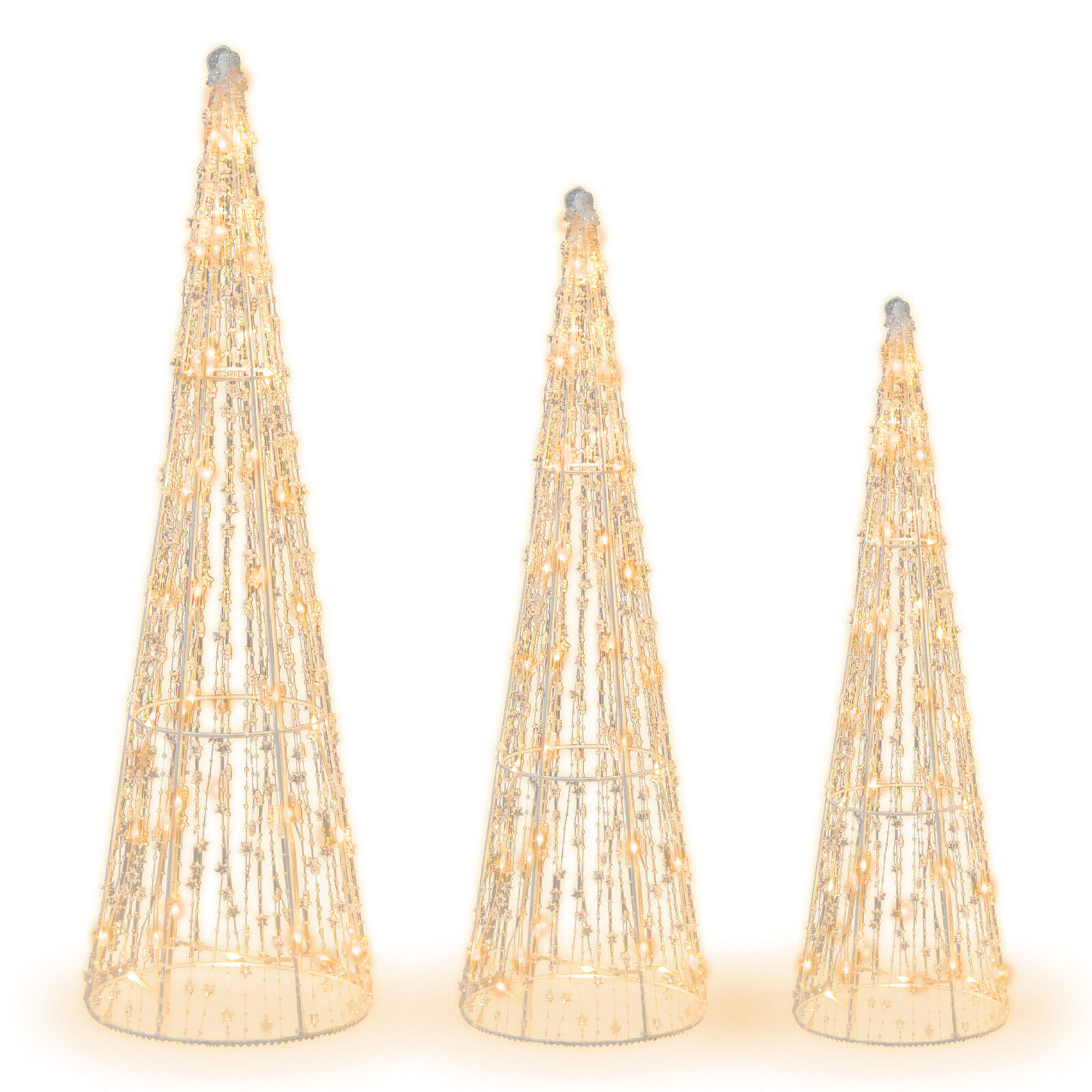 The Holiday Aisle® 3 Piece Set Christmas Cone Trees Glittered Lighted ...